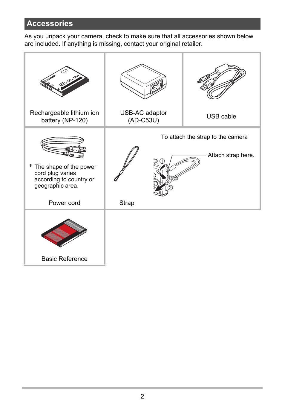 Accessories | Casio EX-ZS12 User Manual | Page 2 / 136