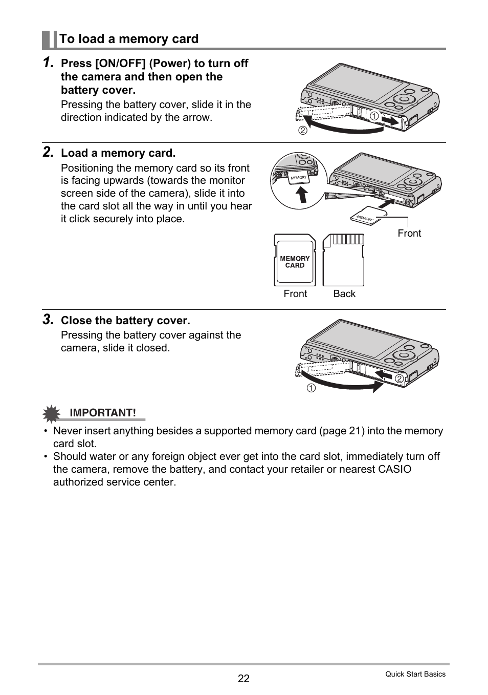 To load a memory card | Casio EX-ZS12 User Manual | Page 22 / 136