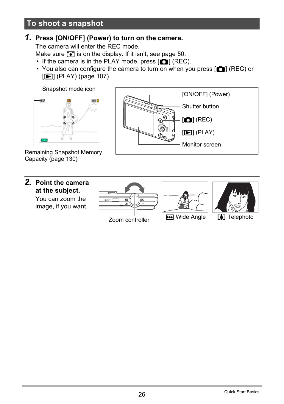 To shoot a snapshot | Casio EX-ZS12 User Manual | Page 26 / 136