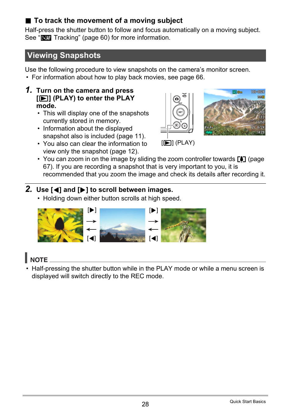 Viewing snapshots, Ges 28, 66) | Casio EX-ZS12 User Manual | Page 28 / 136