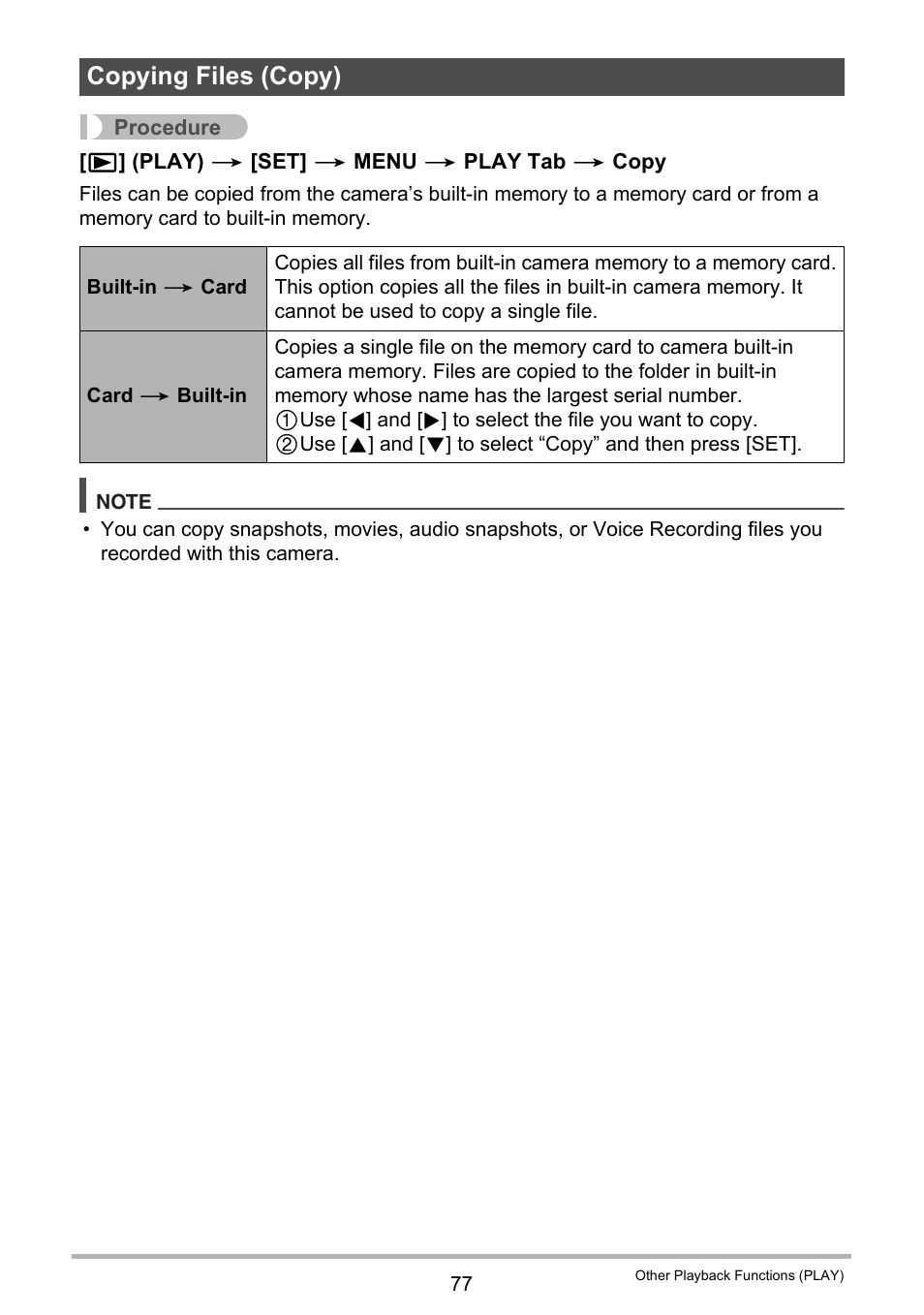 Copying files (copy) | Casio EX-ZS12 User Manual | Page 77 / 136