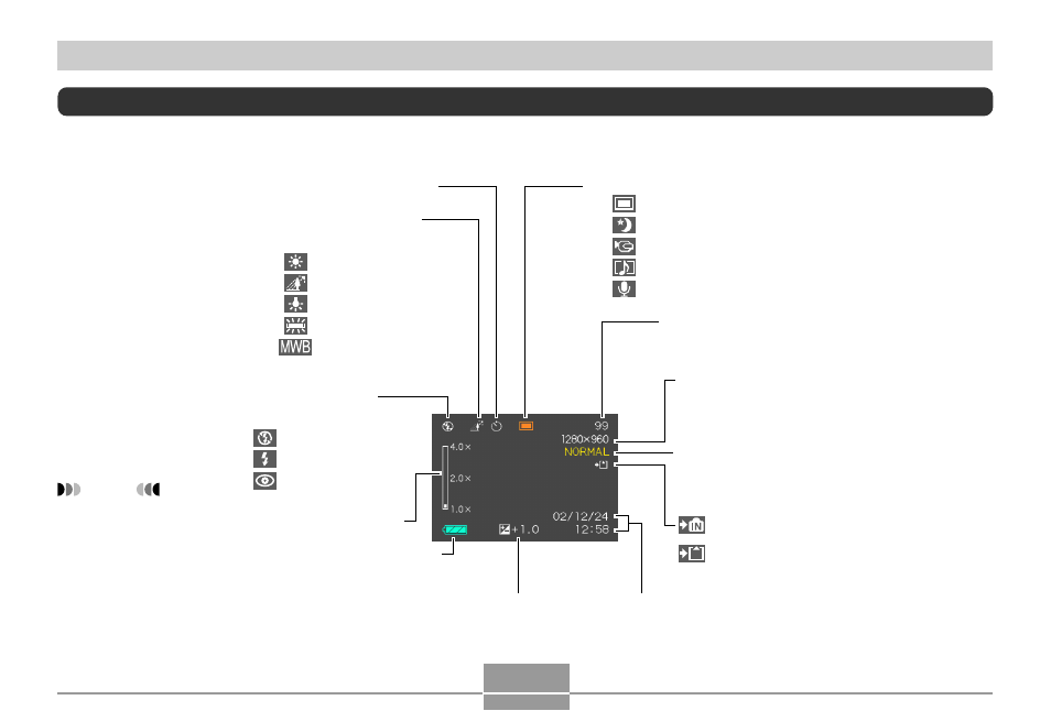 Monitor screen contents, Rec mode | Casio EX-S1/EX-M1 User Manual | Page 20 / 62