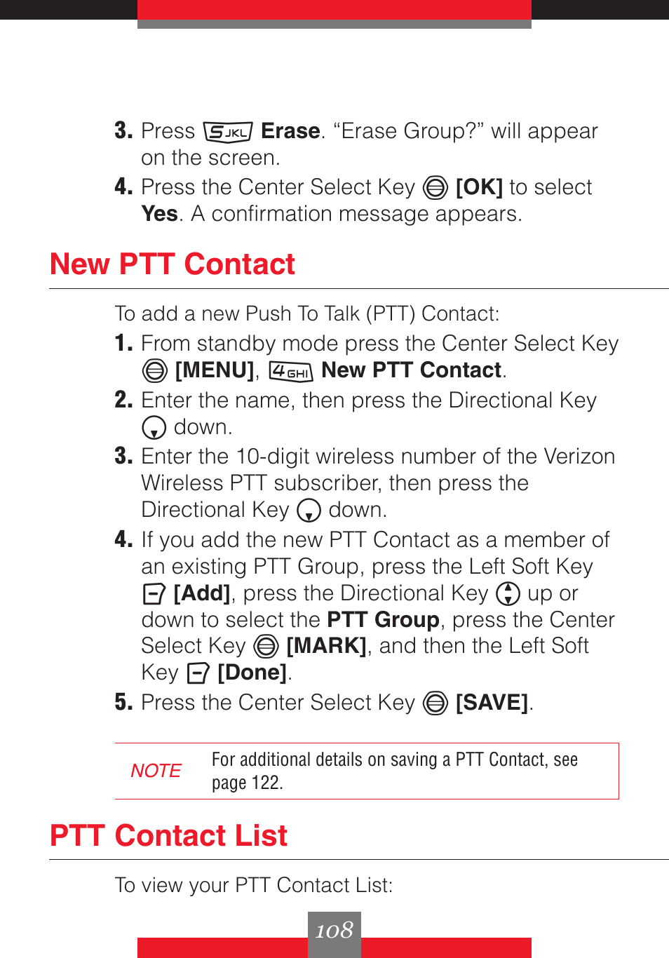 New ptt contact, Ptt contact list | Casio G'z One User Manual | Page 109 / 242