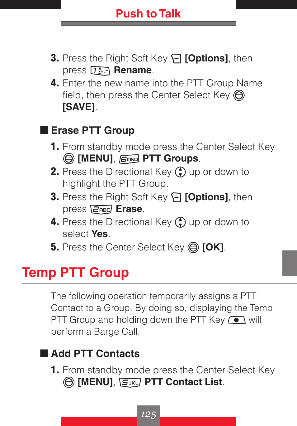 Temp ptt group, Push to talk | Casio G'z One User Manual | Page 126 / 242