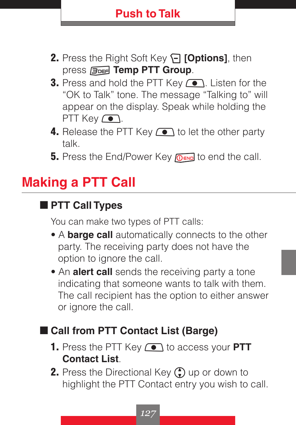 Making a ptt call, Push to talk | Casio G'z One User Manual | Page 128 / 242