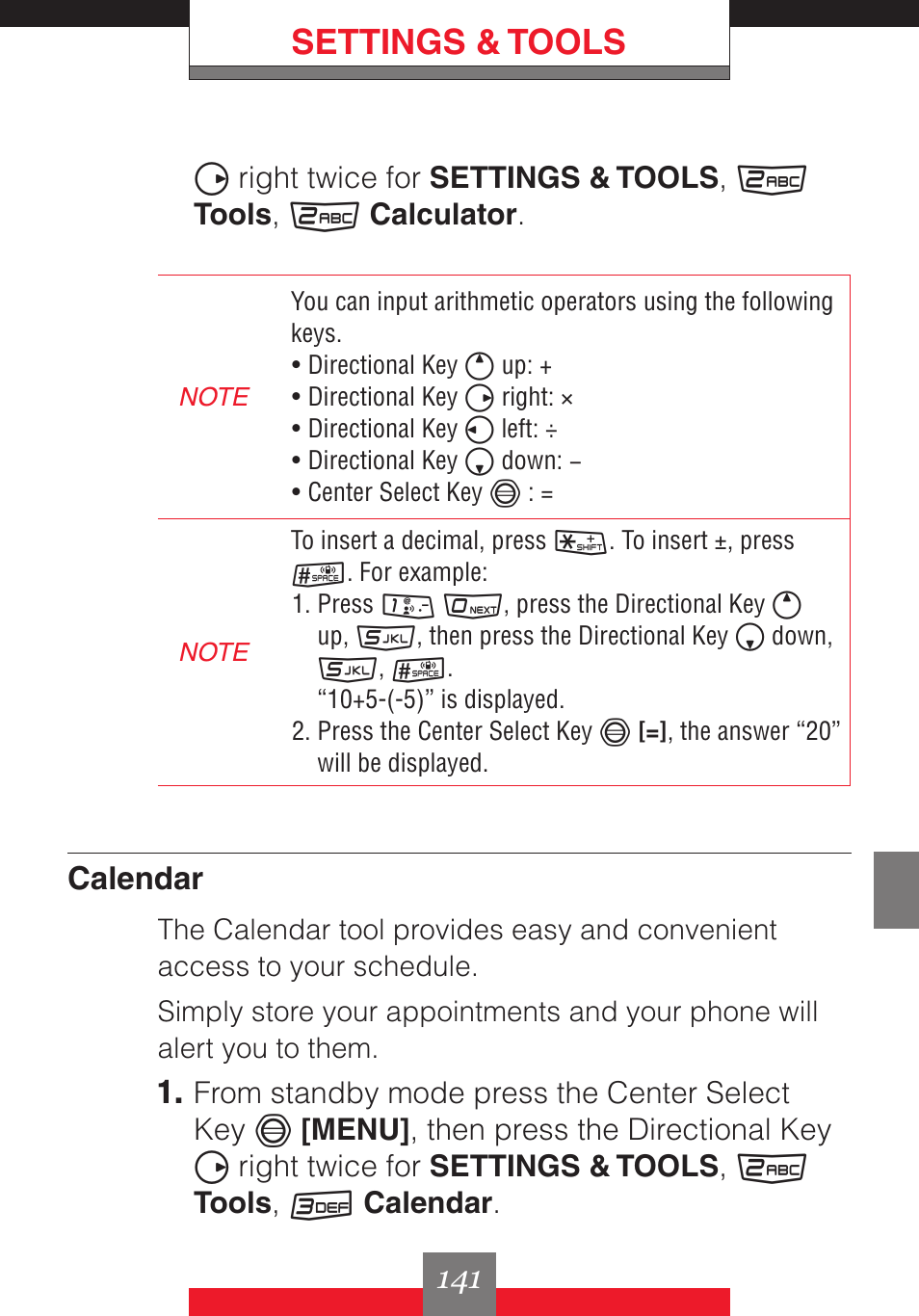 Settings & tools, Calendar | Casio G'z One User Manual | Page 142 / 242