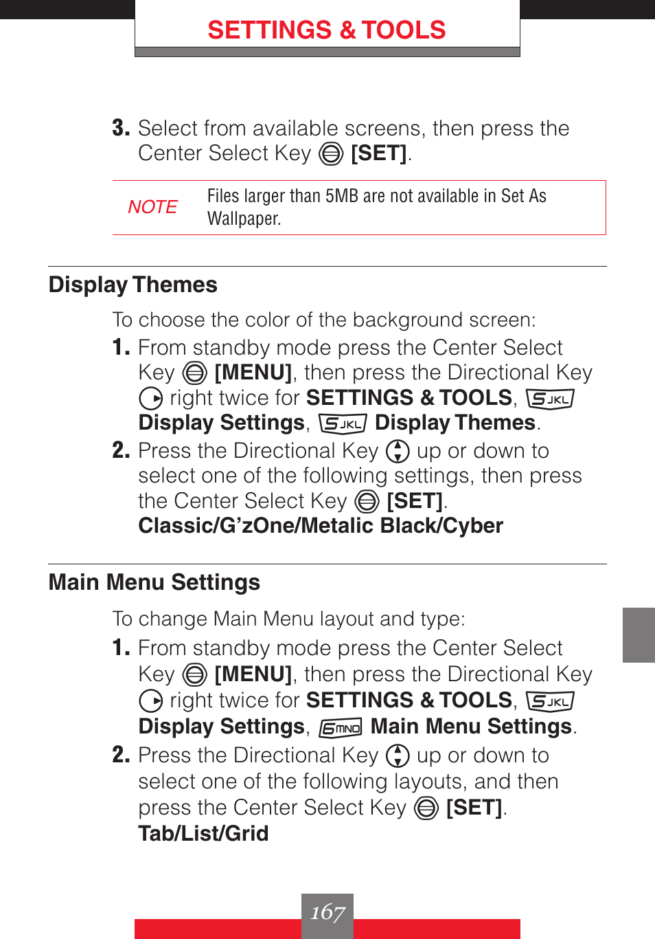 Settings & tools | Casio G'z One User Manual | Page 168 / 242