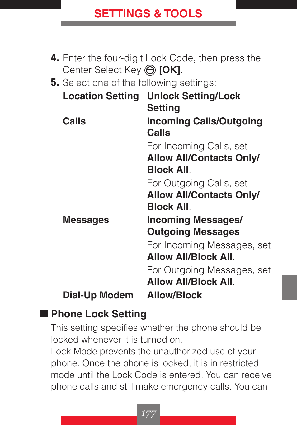 Settings & tools | Casio G'z One User Manual | Page 178 / 242