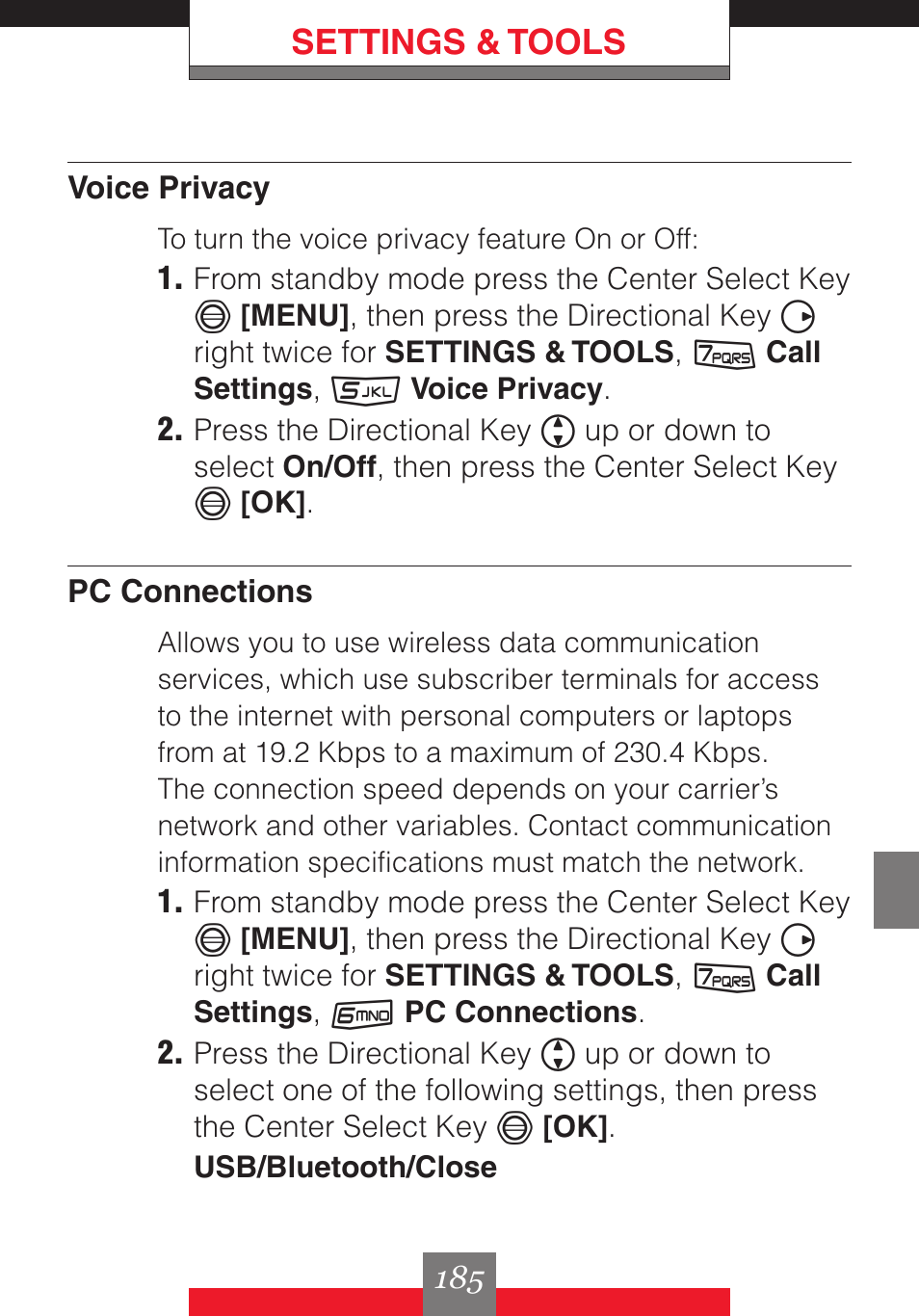 Settings & tools | Casio G'z One User Manual | Page 186 / 242