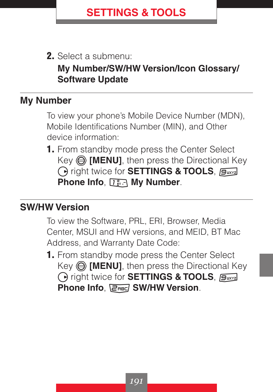 Settings & tools | Casio G'z One User Manual | Page 192 / 242