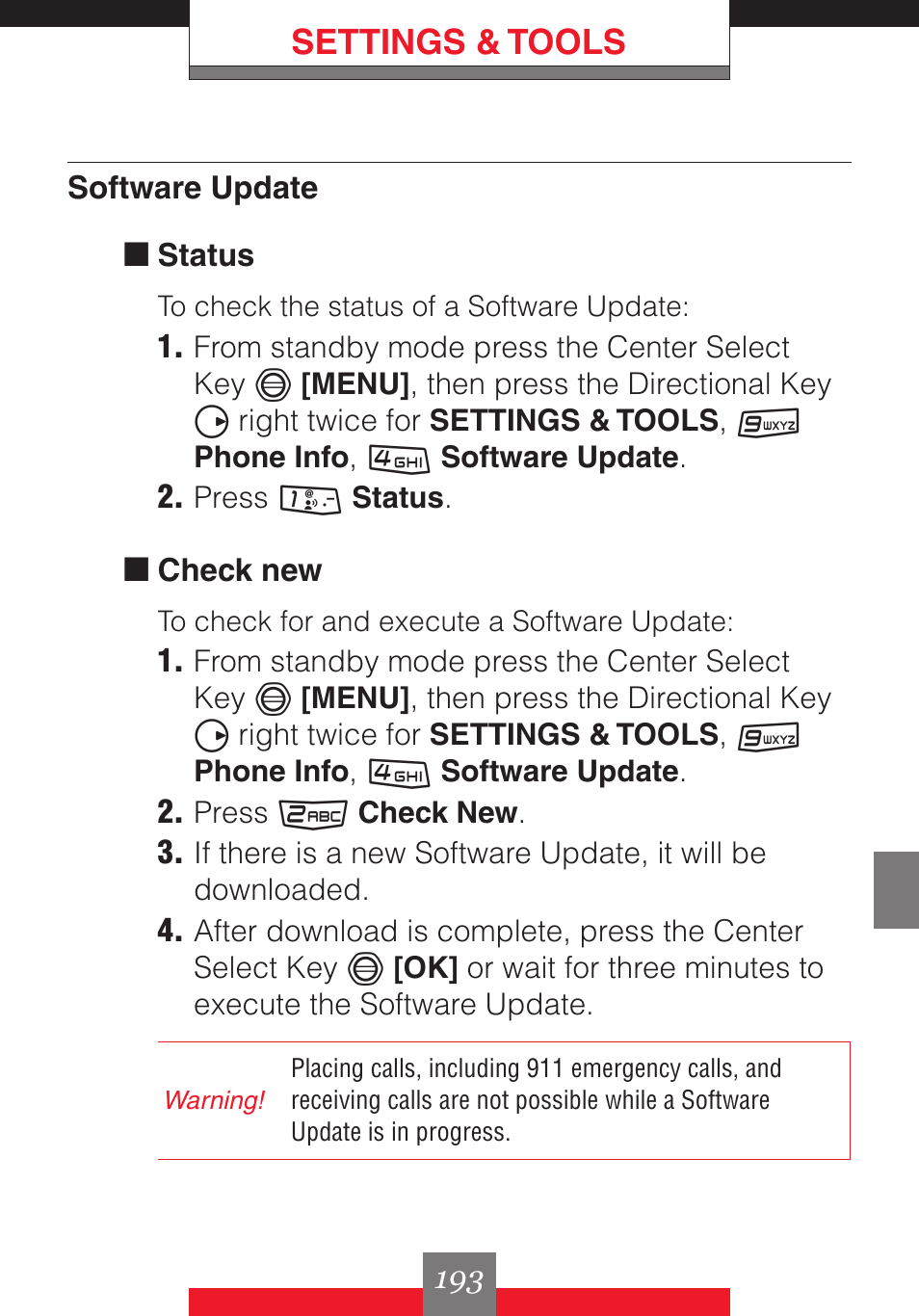 Settings & tools | Casio G'z One User Manual | Page 194 / 242