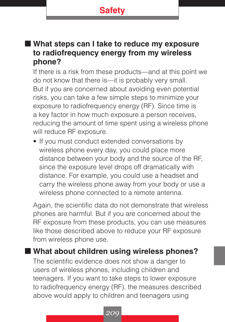 Safety, K what about children using wireless phones | Casio G'z One User Manual | Page 210 / 242