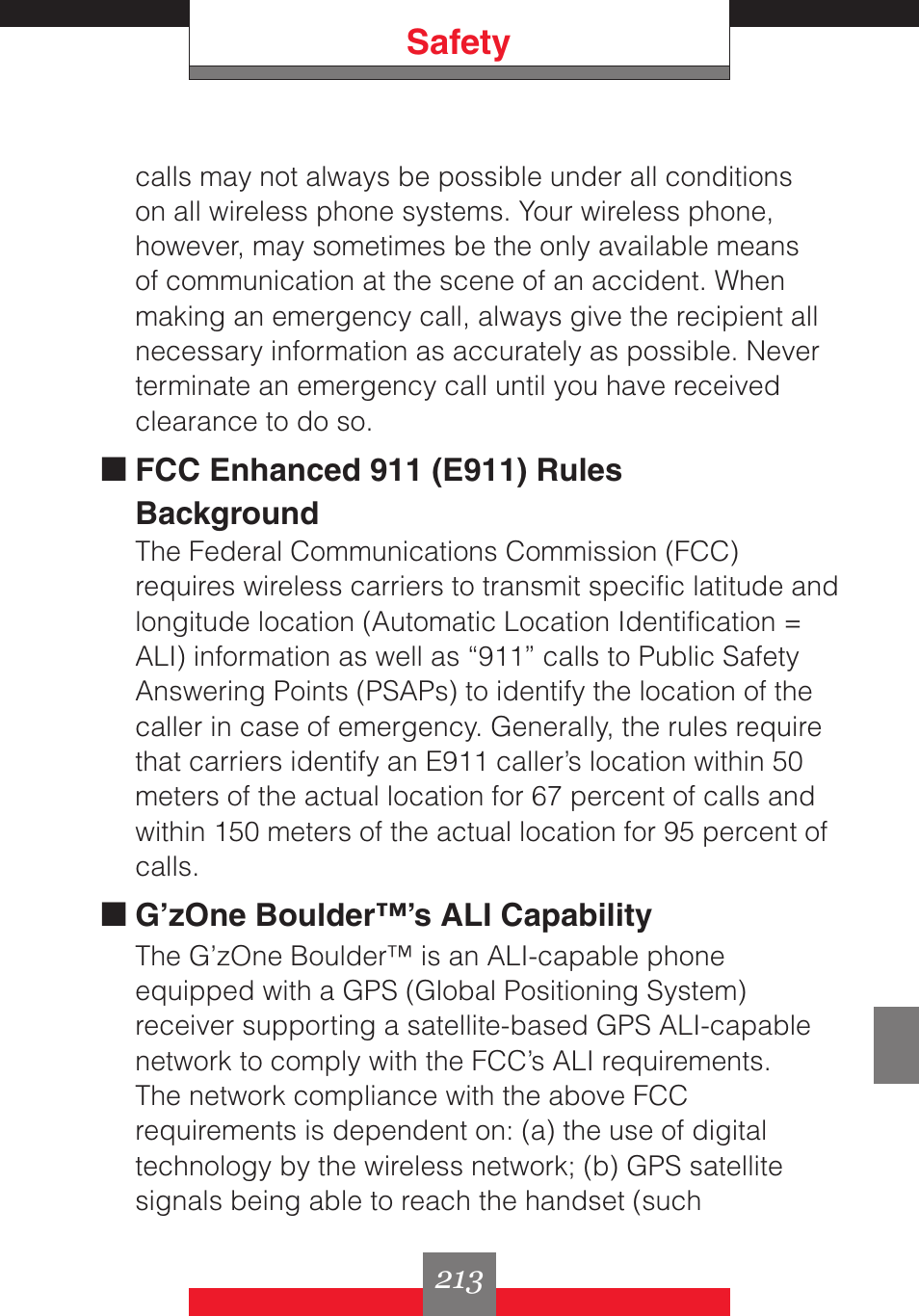 Safety | Casio G'z One User Manual | Page 214 / 242