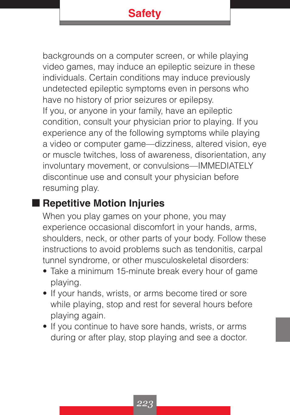 Safety | Casio G'z One User Manual | Page 224 / 242
