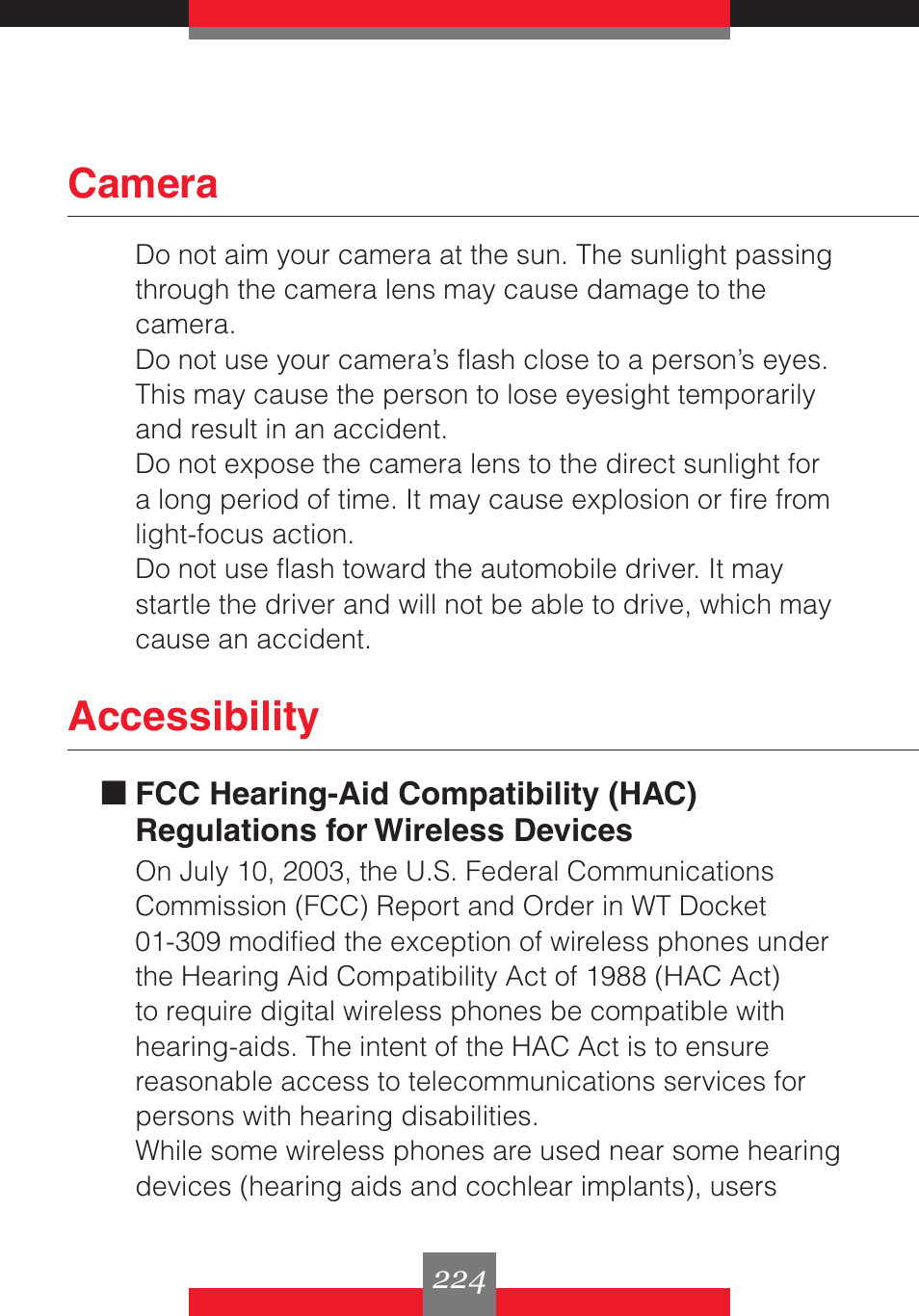 Camera, Accessibility | Casio G'z One User Manual | Page 225 / 242