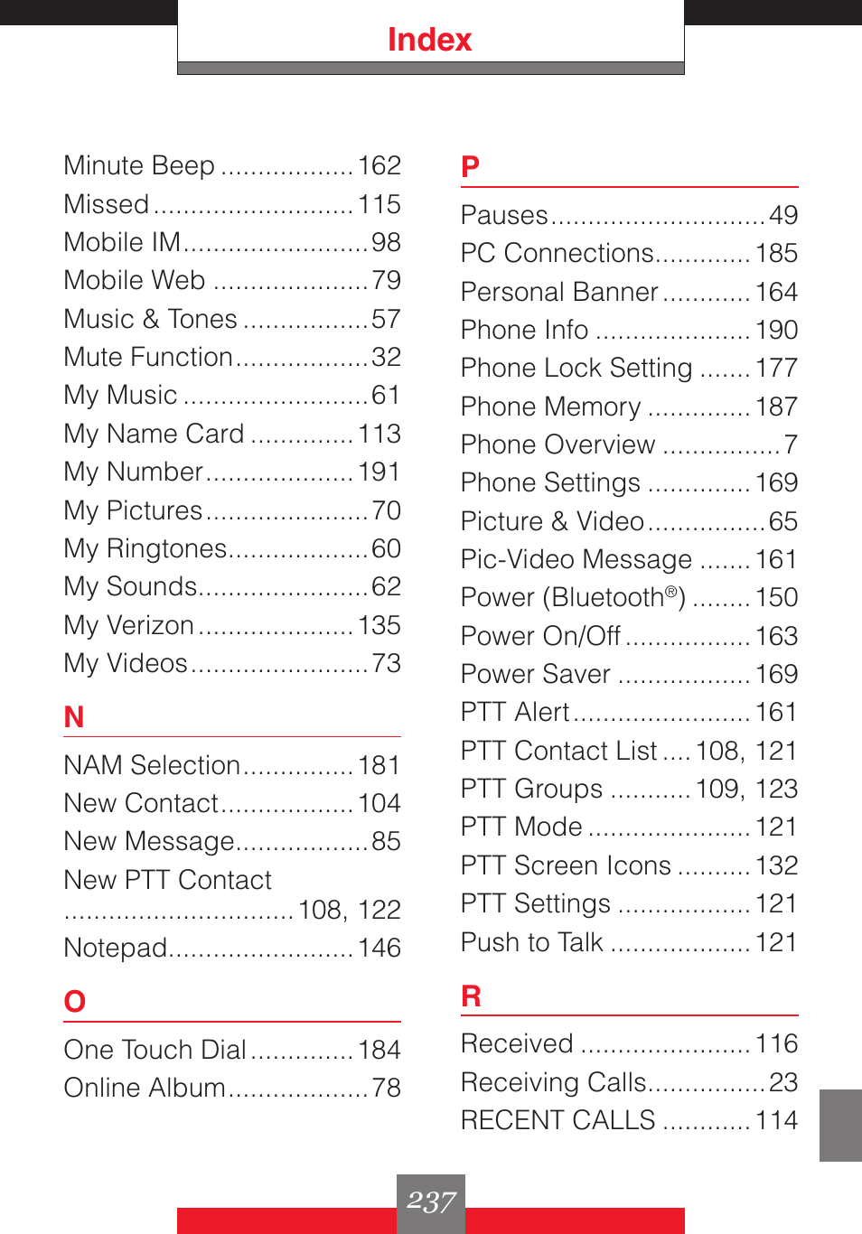 Index | Casio G'z One User Manual | Page 238 / 242