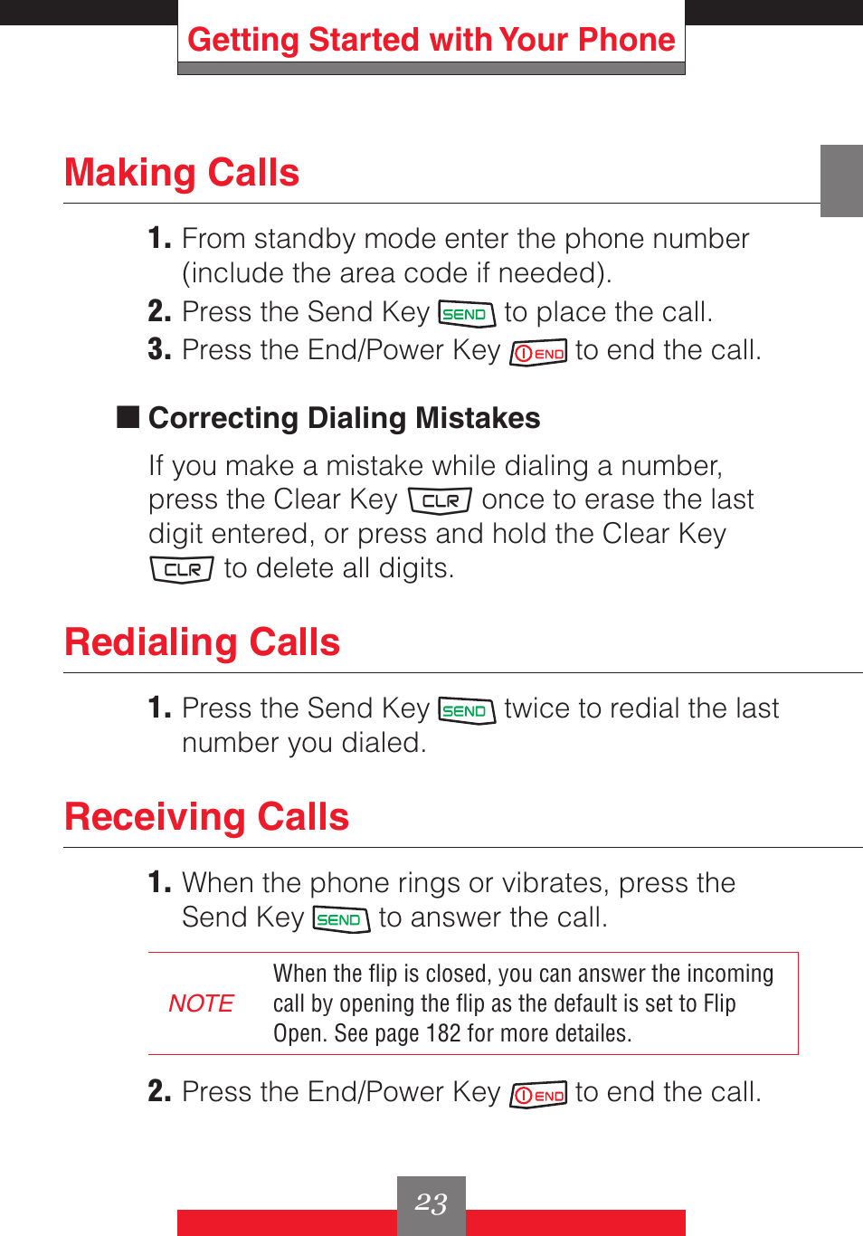 Making calls, Redialing calls, Receiving calls | Getting started with your phone | Casio G'z One User Manual | Page 24 / 242