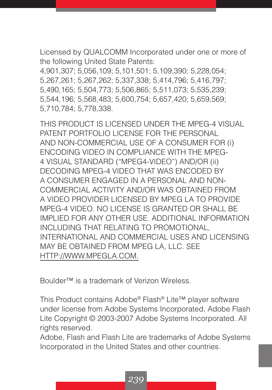 Casio G'z One User Manual | Page 240 / 242