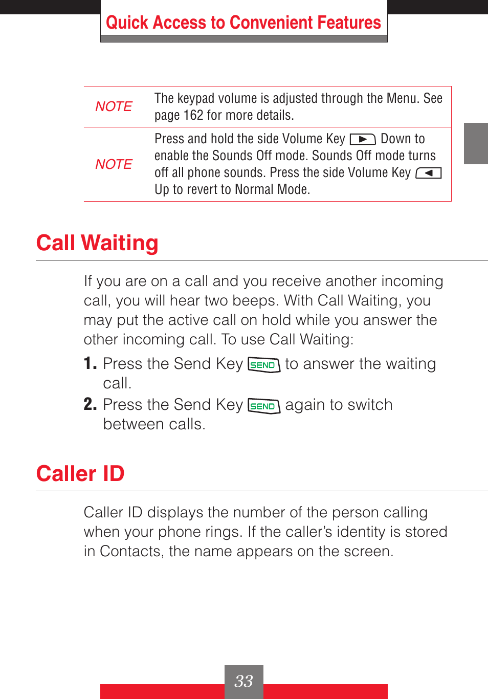 Call waiting, Caller id, Quick access to convenient features | Casio G'z One User Manual | Page 34 / 242