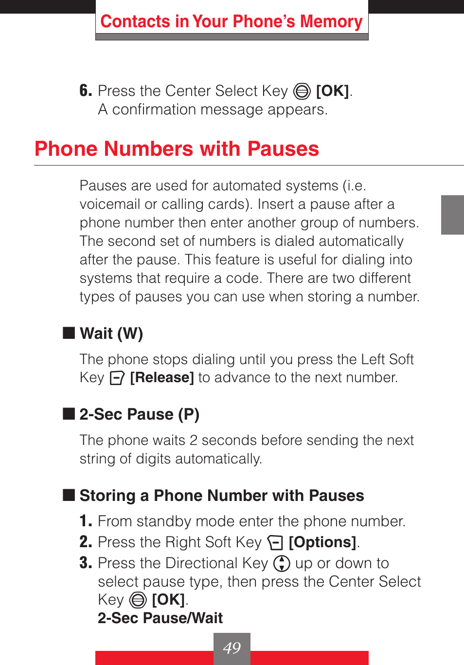 Phone numbers with pauses | Casio G'z One User Manual | Page 50 / 242