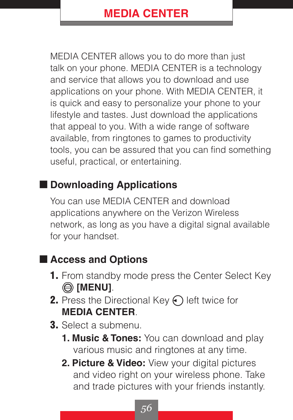 Media center | Casio G'z One User Manual | Page 57 / 242
