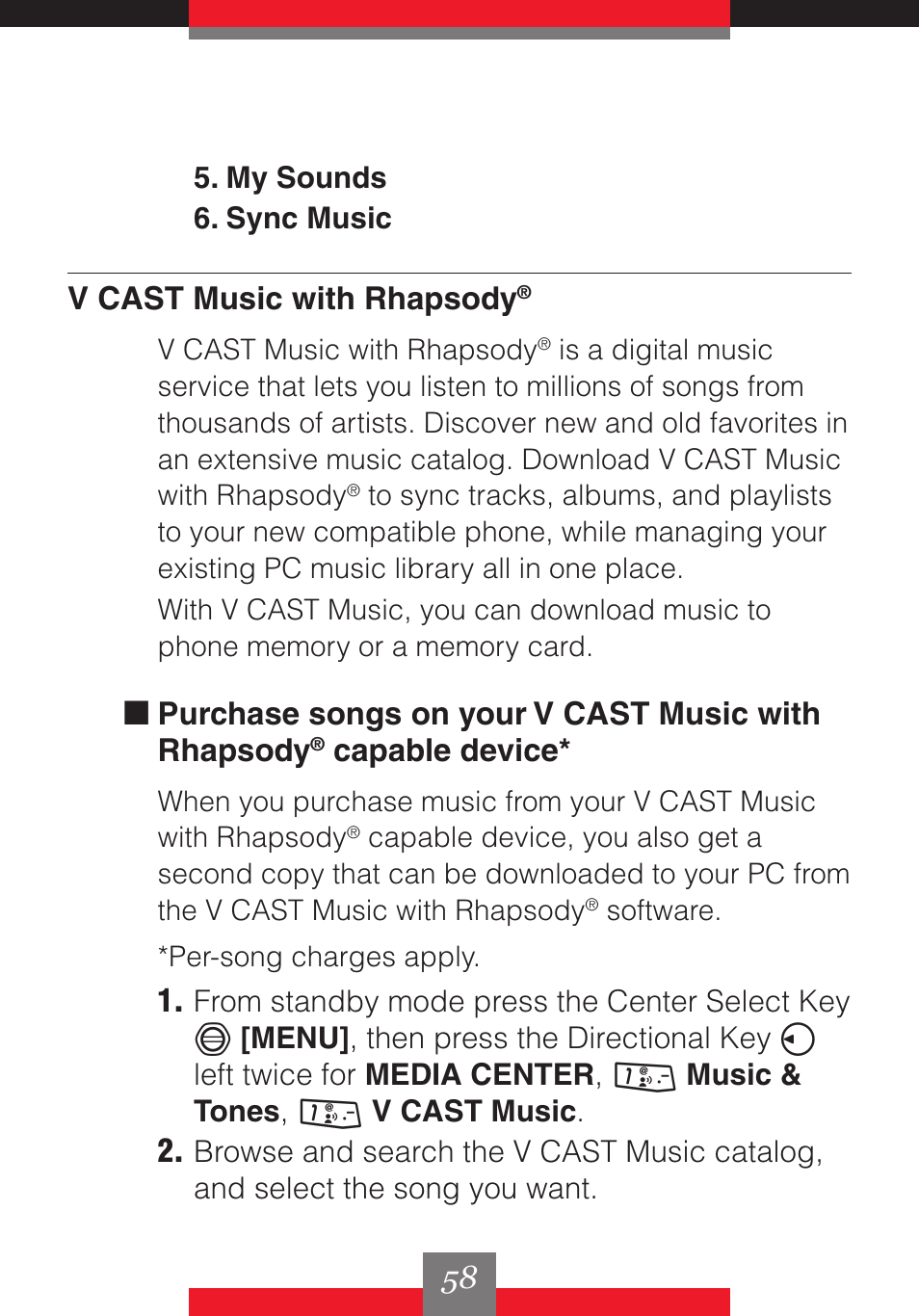 V cast music with rhapsody, Capable device | Casio G'z One User Manual | Page 59 / 242