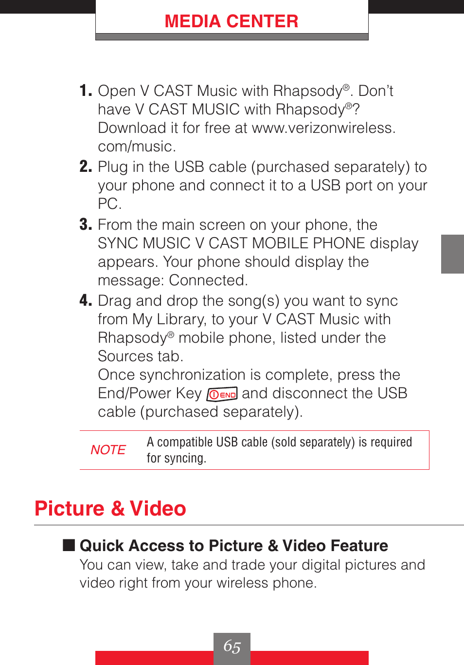 Picture & video, Media center | Casio G'z One User Manual | Page 66 / 242