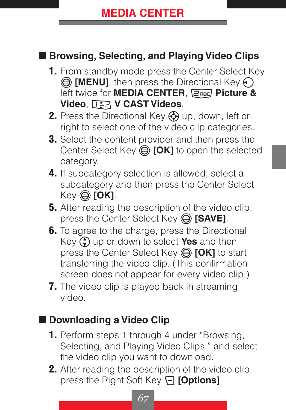 Media center | Casio G'z One User Manual | Page 68 / 242