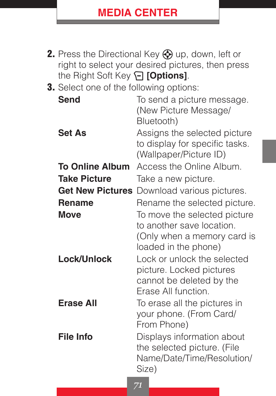 Media center | Casio G'z One User Manual | Page 72 / 242