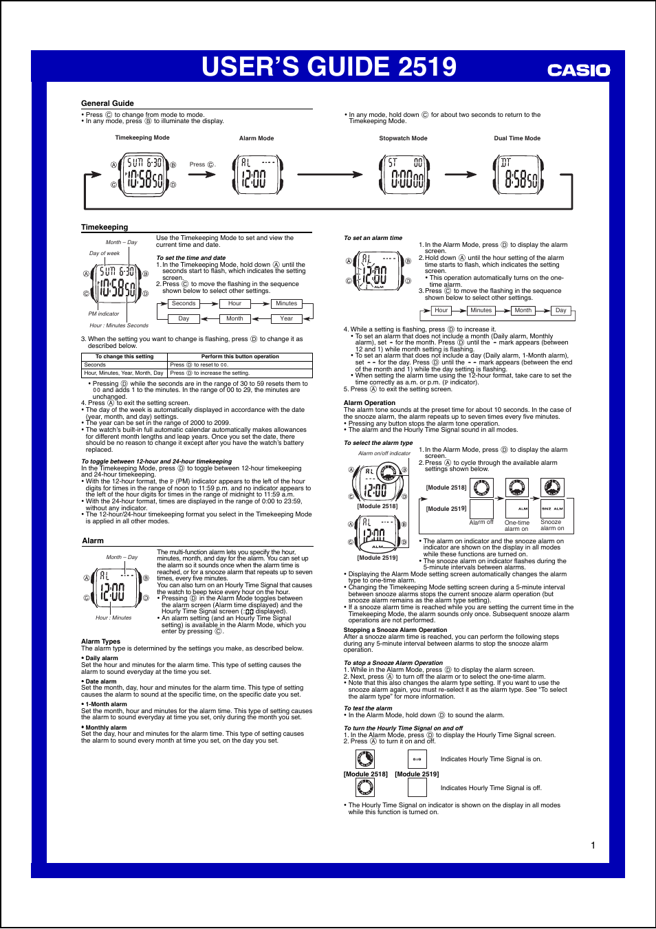 Casio 2519 User Manual | 2 pages