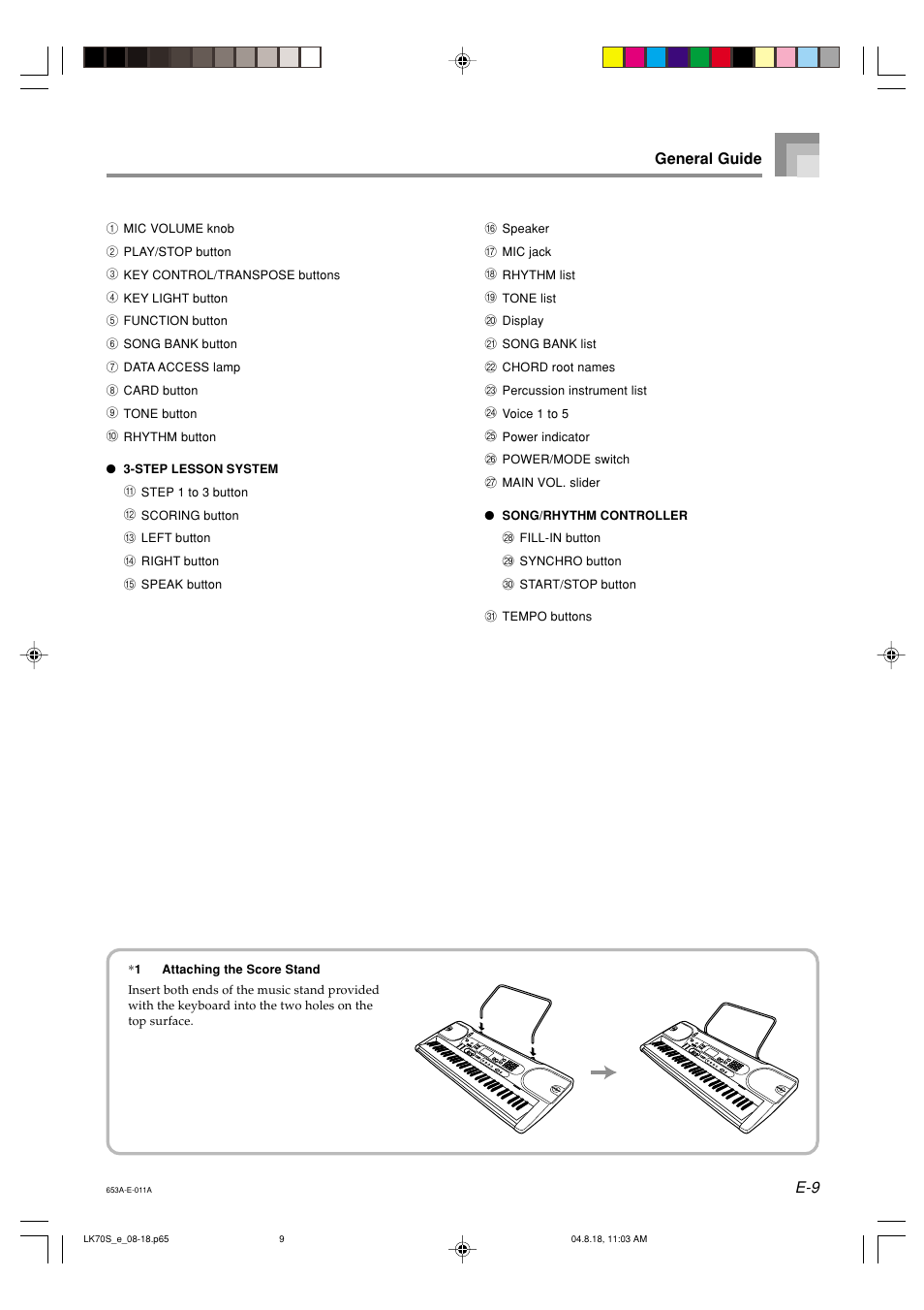 E-9 general guide | Casio LK70S User Manual | Page 11 / 59