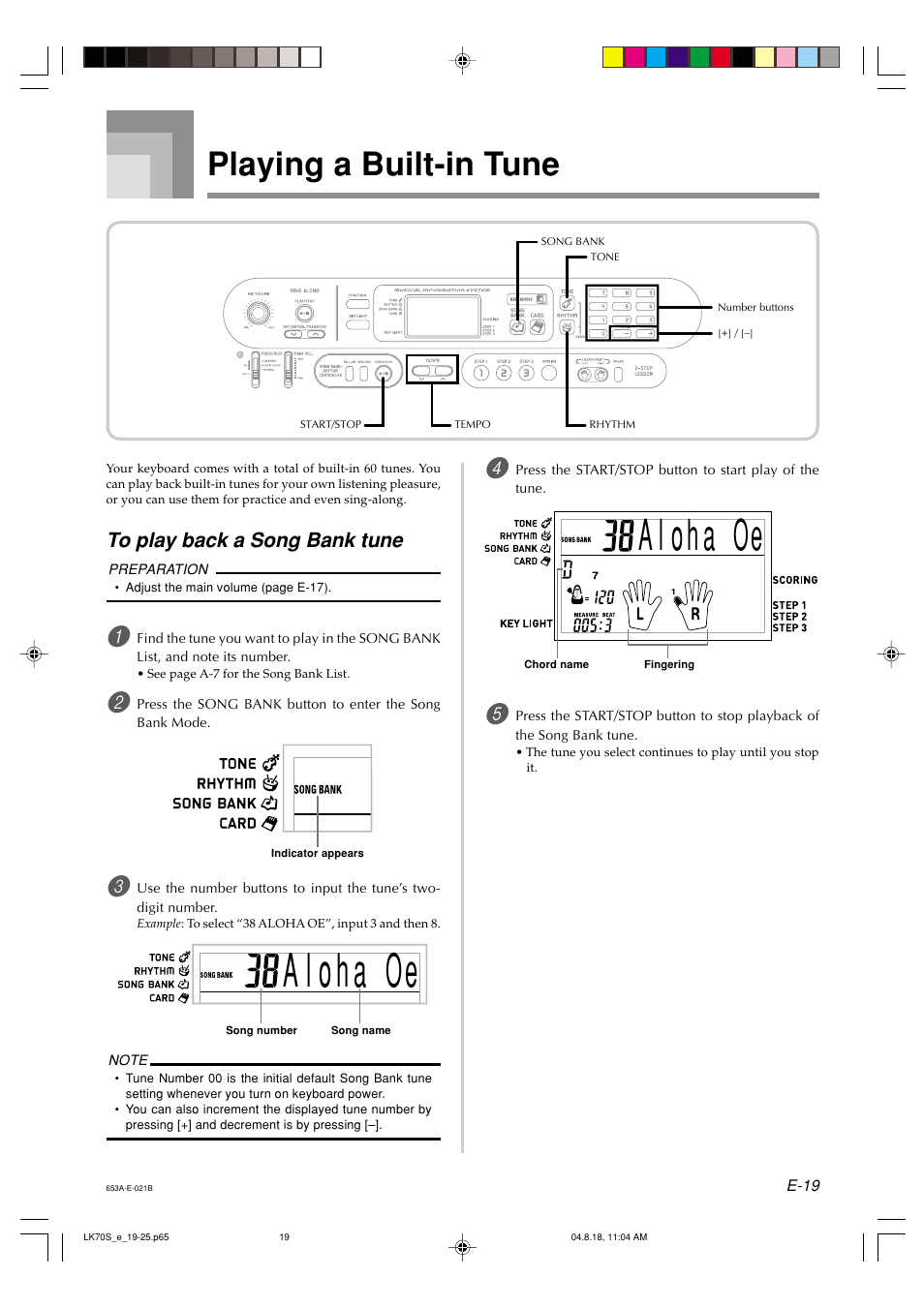 Playing a built-in tune | Casio LK70S User Manual | Page 21 / 59