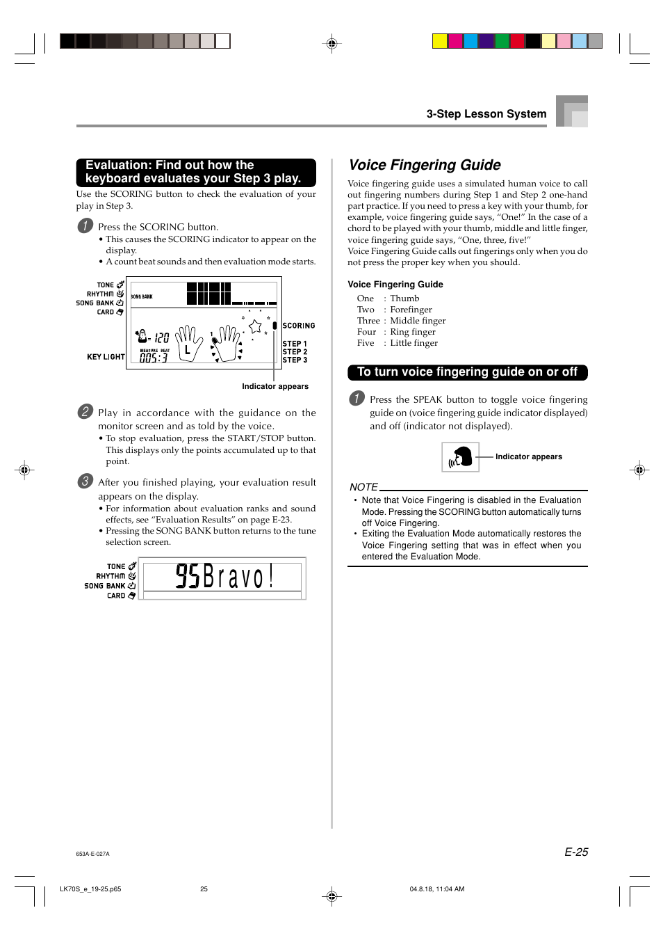 Voice fingering guide | Casio LK70S User Manual | Page 27 / 59