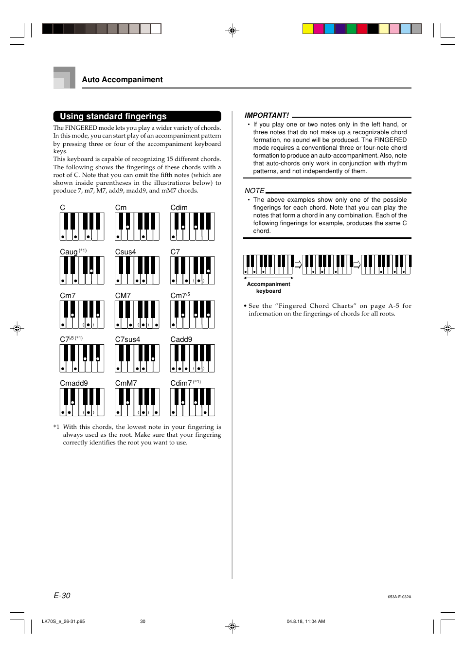 Using standard fingerings | Casio LK70S User Manual | Page 32 / 59