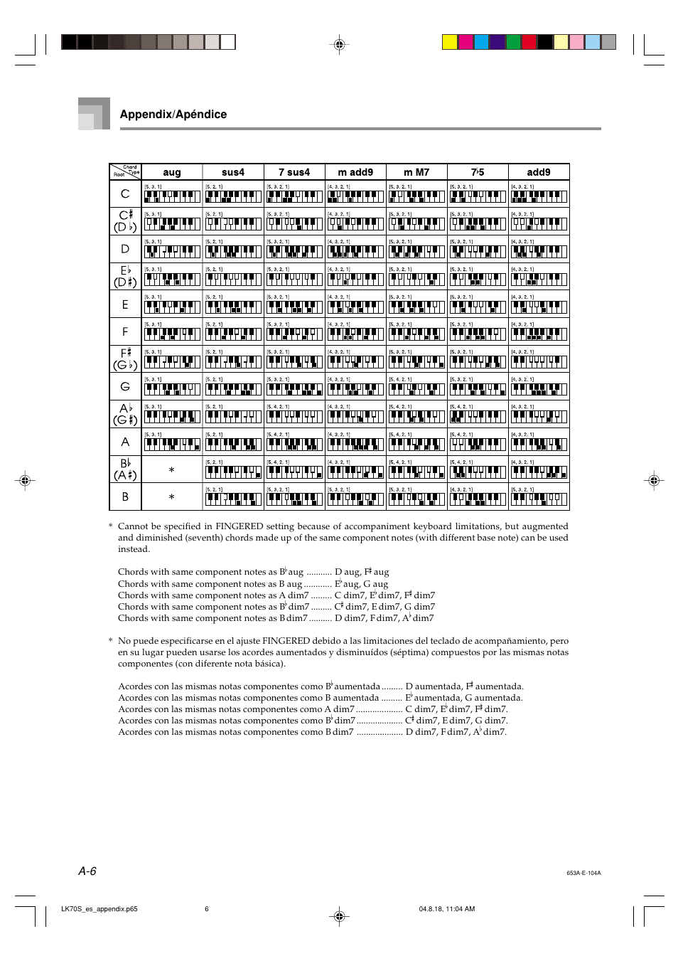 Appendix/apéndice | Casio LK70S User Manual | Page 55 / 59