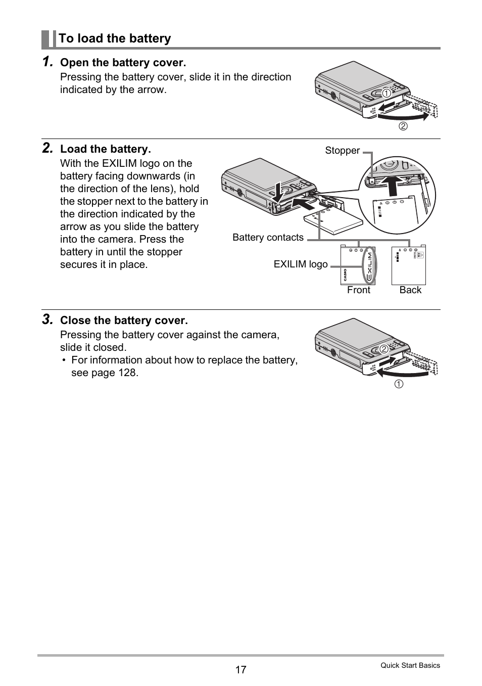 To load the battery | Casio EX-Z29 User Manual | Page 17 / 148