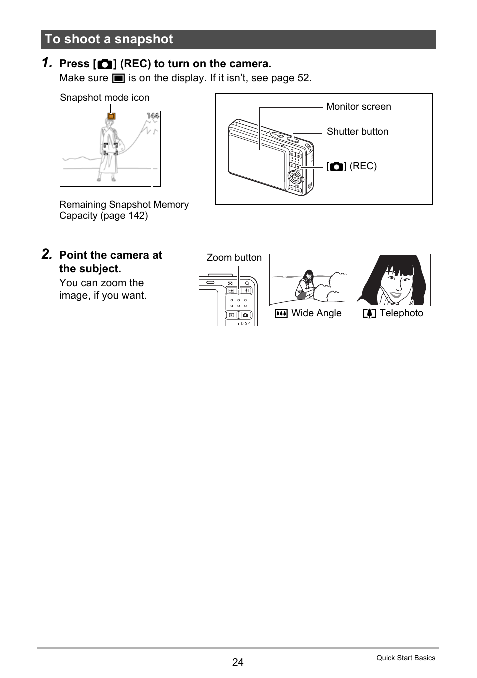 To shoot a snapshot | Casio EX-Z29 User Manual | Page 24 / 148