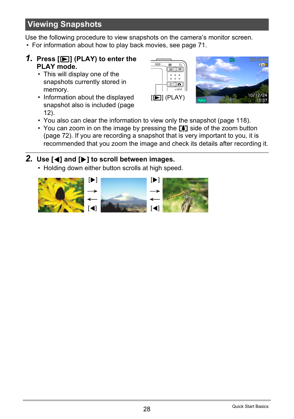 Viewing snapshots | Casio EX-Z29 User Manual | Page 28 / 148