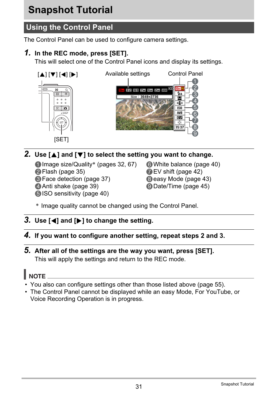 Snapshot tutorial, Using the control panel | Casio EX-Z29 User Manual | Page 31 / 148