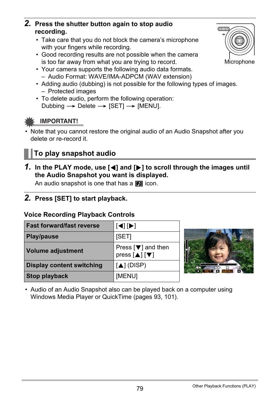 To play snapshot audio | Casio EX-Z29 User Manual | Page 79 / 148