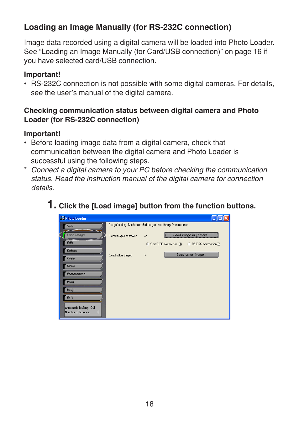 Loading an image manually (for rs-232c connection) | Casio VERSION 2.3 User Manual | Page 18 / 52