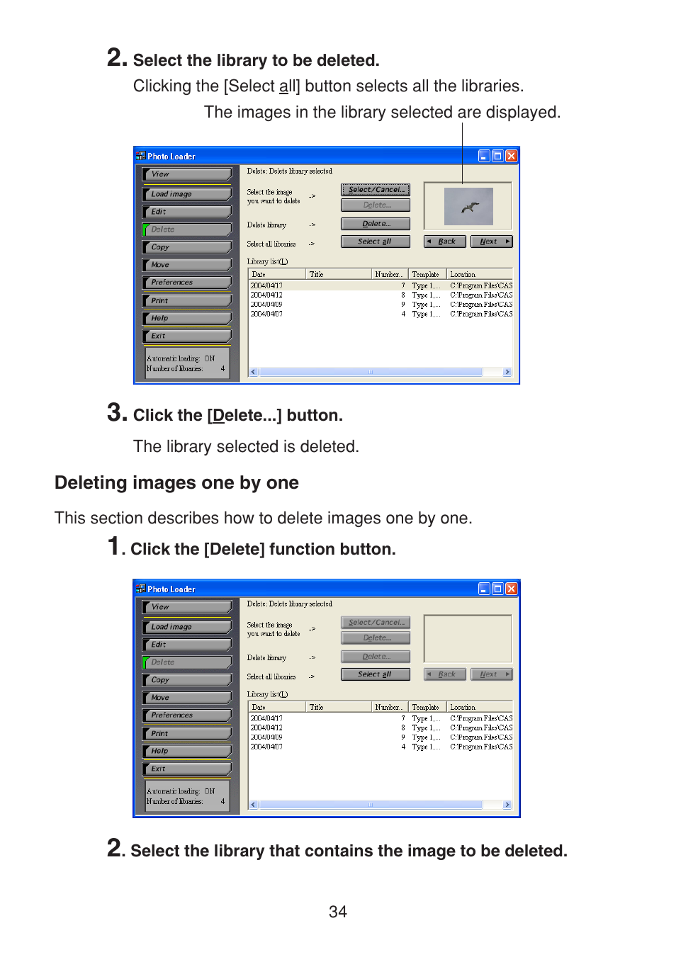 Deleting images one by one | Casio VERSION 2.3 User Manual | Page 34 / 52