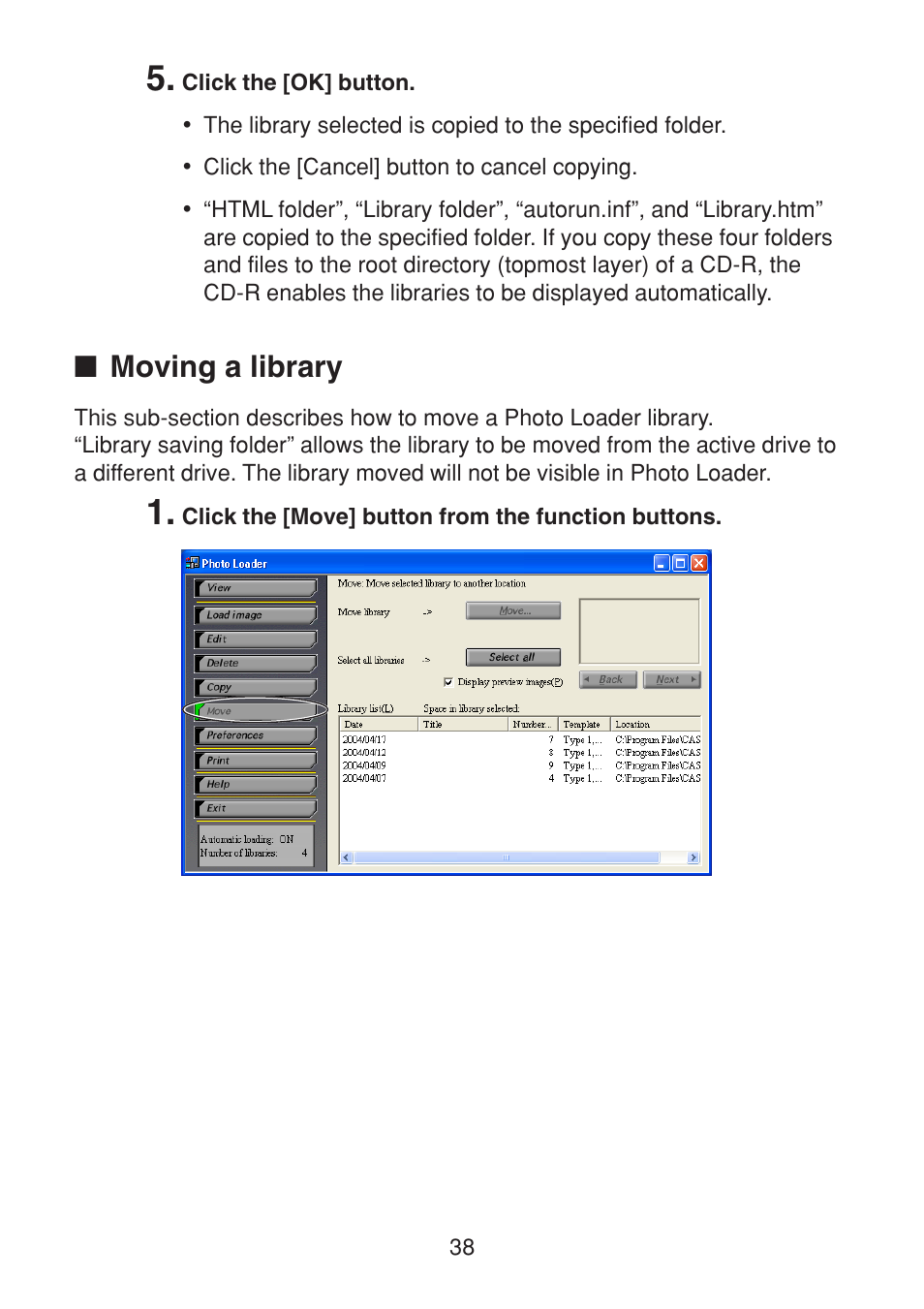 Moving a library | Casio VERSION 2.3 User Manual | Page 38 / 52