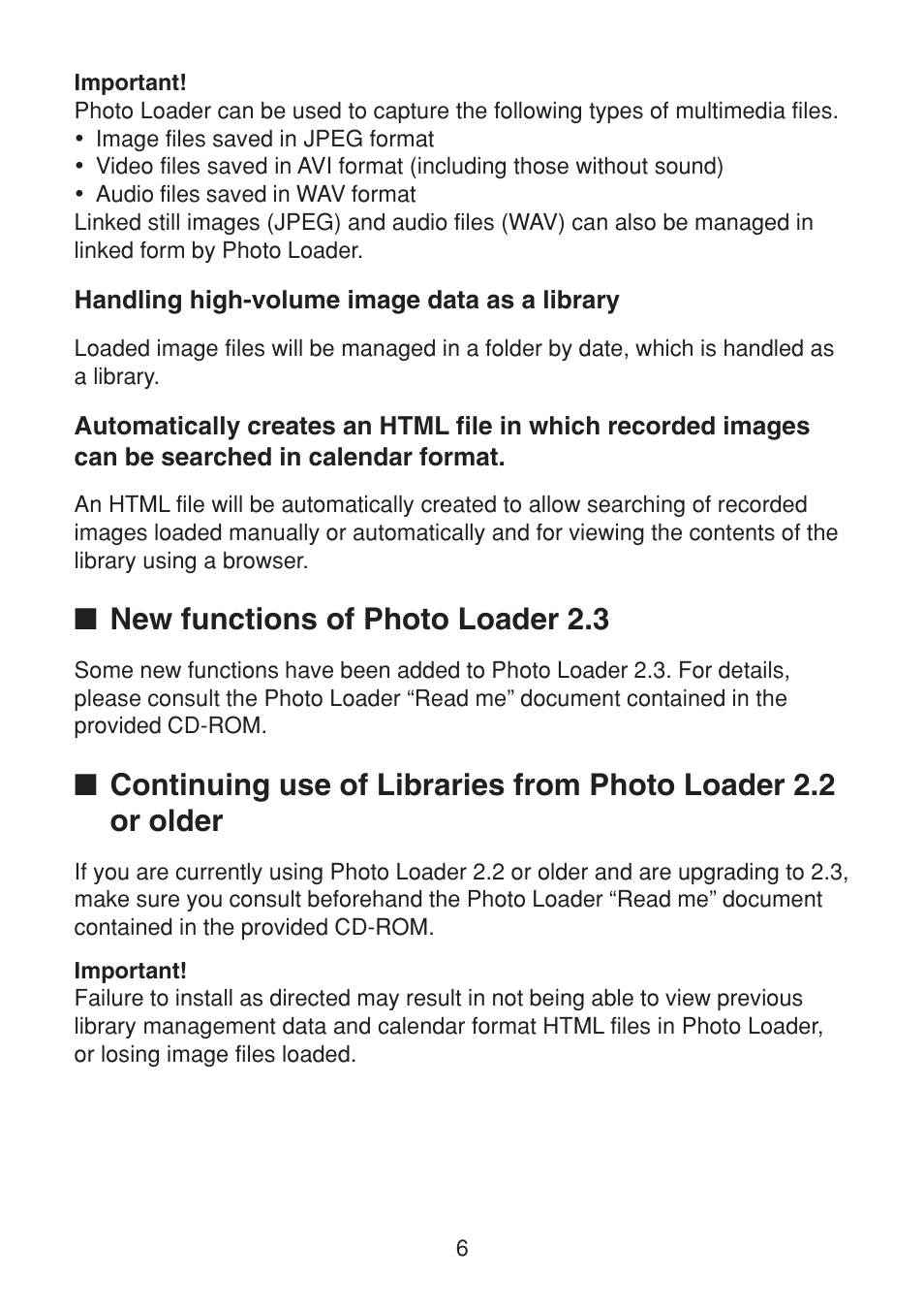 Handling high-volume image data as a library, New functions of photo loader 2.3 | Casio VERSION 2.3 User Manual | Page 6 / 52