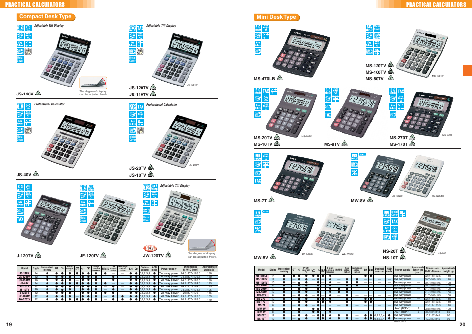 Practical calculators compact desk type, Practical calculators, Mini desk type | Casio Electronic Calculator User Manual | Page 11 / 16