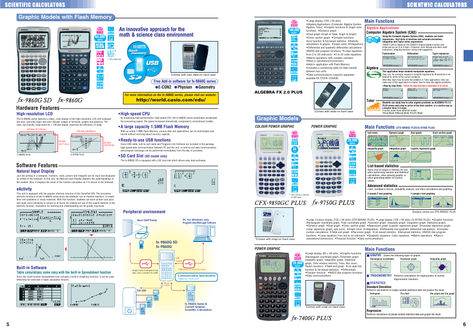 Hardware features, Software features, Graphic models | Scientific calculators | Casio Electronic Calculator User Manual | Page 4 / 16