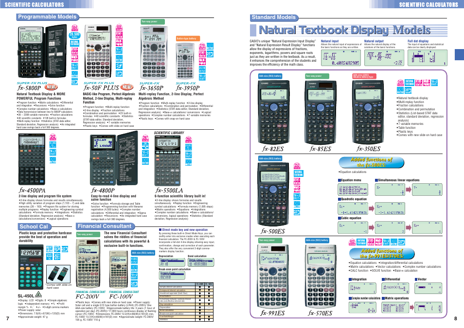 Models, Scientific calculators programmable models, School cal financial consultant | Standard models, Scientific calculators | Casio Electronic Calculator User Manual | Page 5 / 16