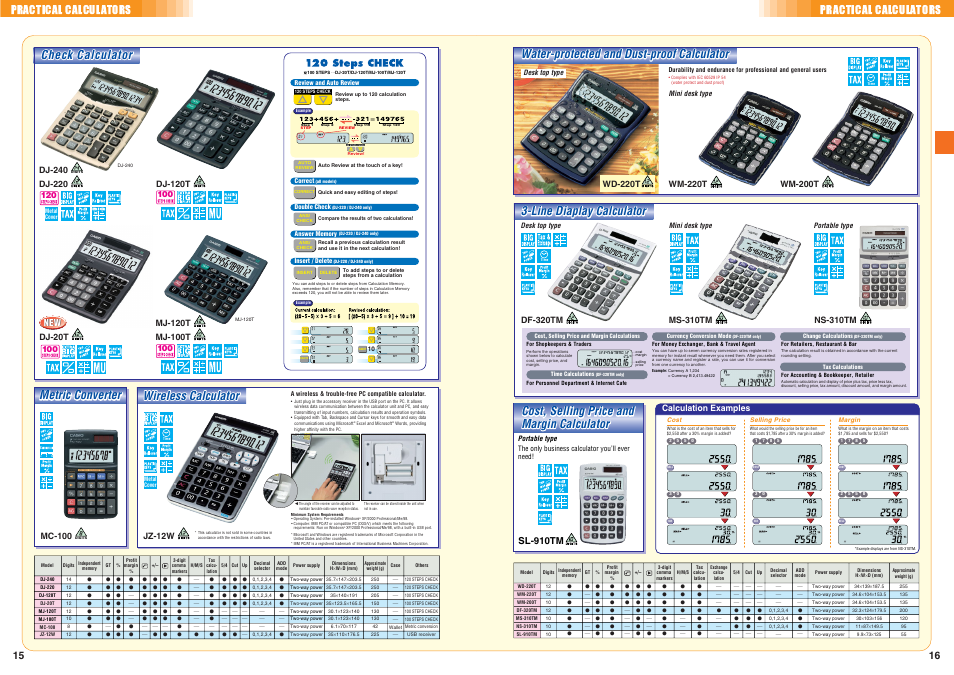 Wireless calculator, Check calculator, Water-protected and dust-proof calculator | Line diaplay calculator, Cost, selling price and margin calculator, Practical calculators, Sl-910tm | Casio Electronic Calculator User Manual | Page 9 / 16