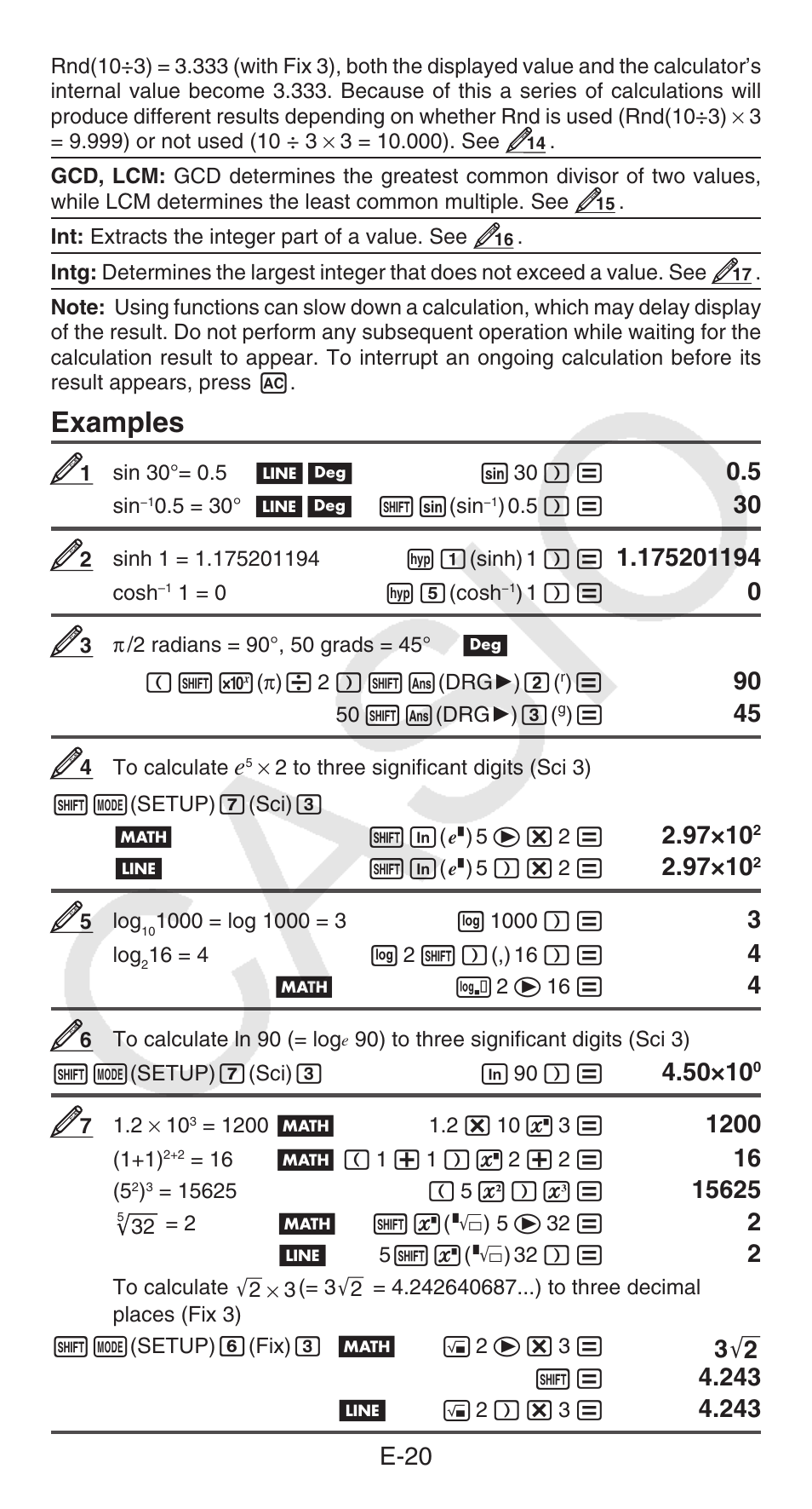 Examples, E-20, 50ч10 | Casio FX-300ESPLUS User Manual | Page 21 / 32