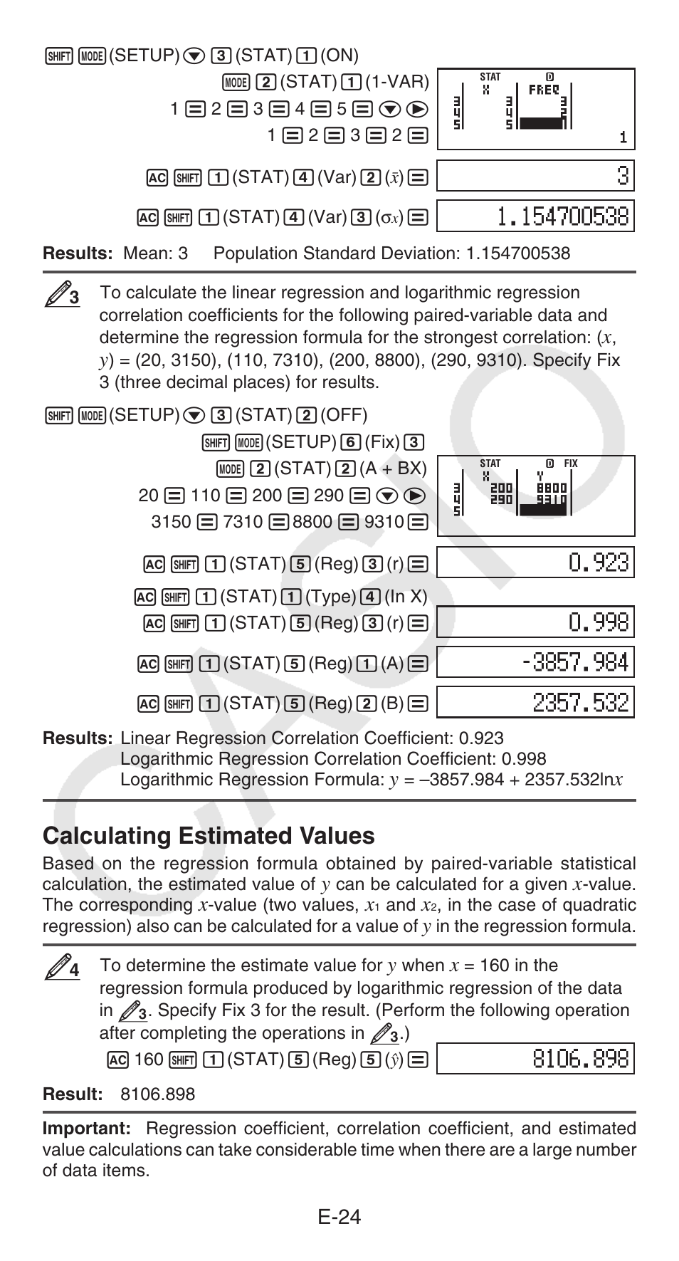Calculating estimated values, E-24 | Casio FX-300ESPLUS User Manual | Page 25 / 32